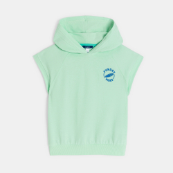 سويت شيرت بغطاء للرأس وأكمام قصيرة أخضر اللون للأولاد